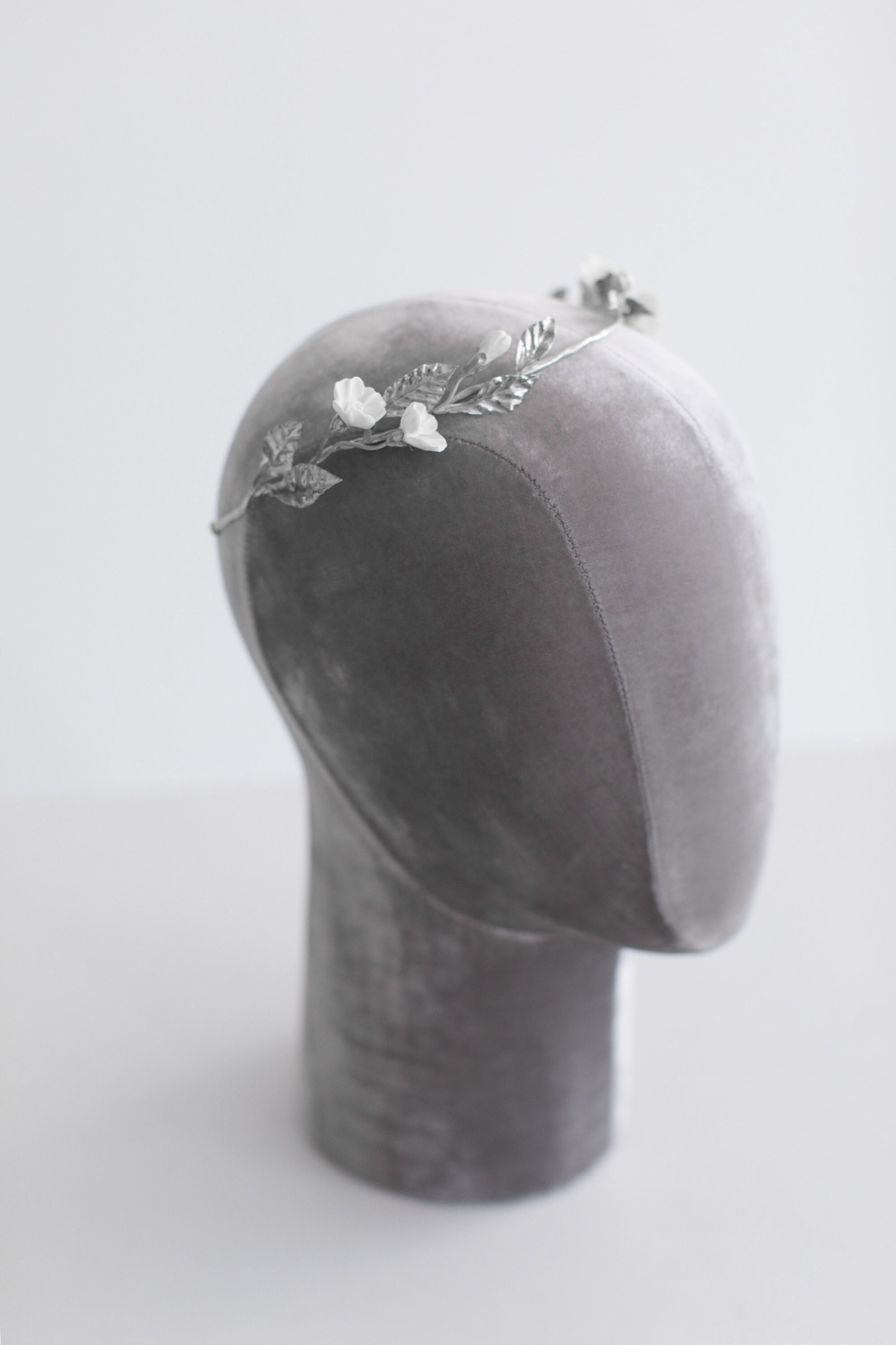 Silver Floral Wire Hair Wreath/Headband/Tiara - Marionat - NWT SARI Clay Flower & Leaf Bridal Headband - Reign Bridal main image 2