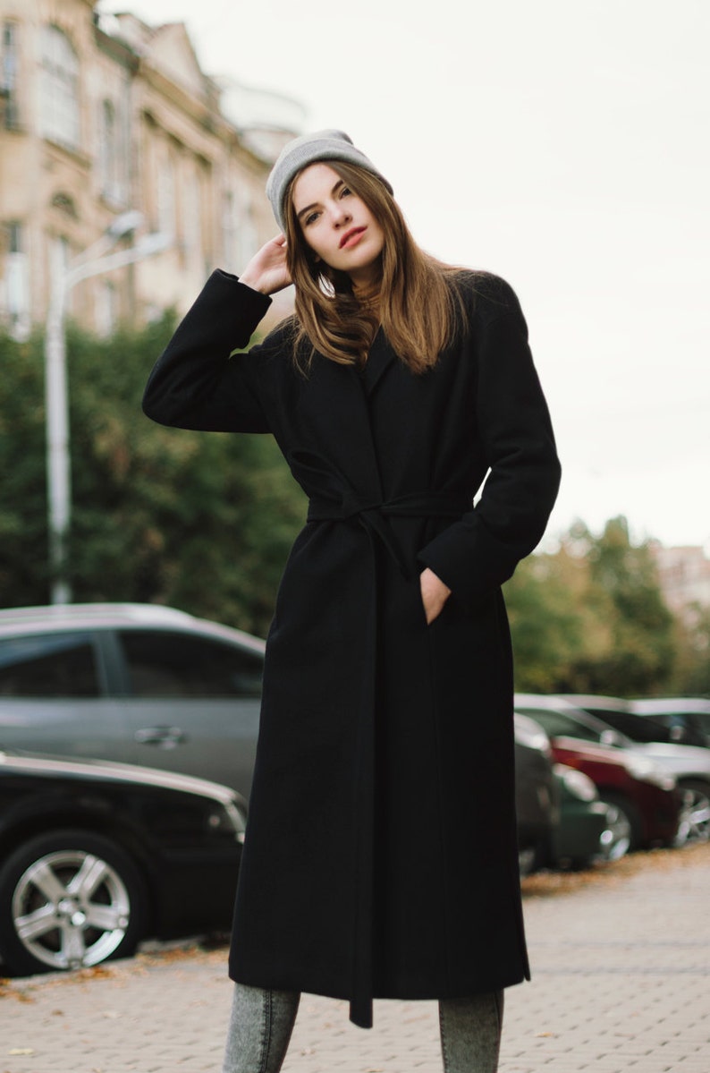 Black autumn coat / woman wool coat / oversized wool overcoat image 2