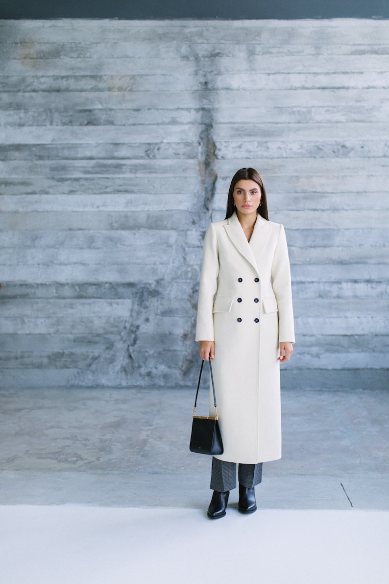 Wool Ivory Coat / Bridal Wool Tapered Coat / Ivory Wedding Etsy