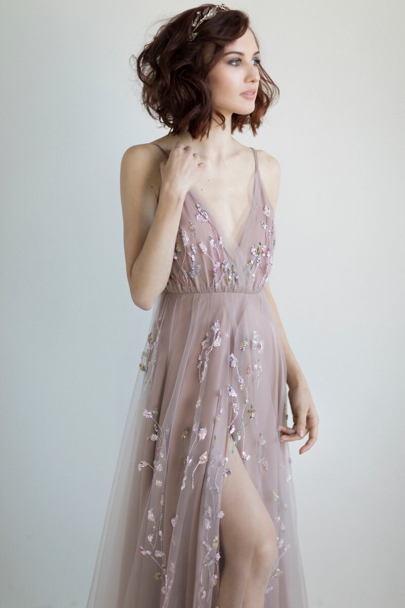 Boho Wedding Dress / Pale Blush Purple Bridal Gown // DIANE - Etsy