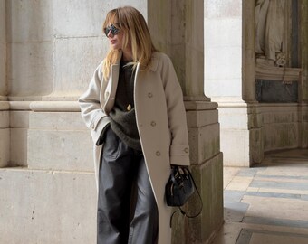 Maxi Length Wool Trench Coat / Oversized Belted Coat / Ivory