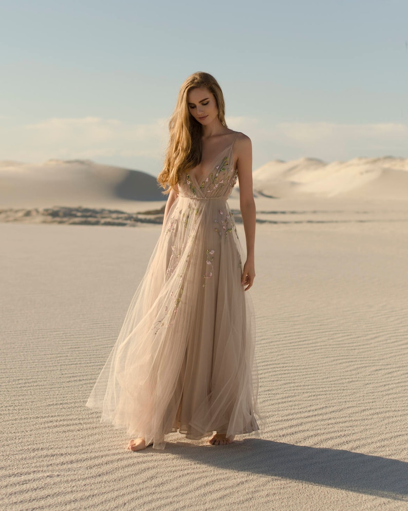 beige wedding gown
