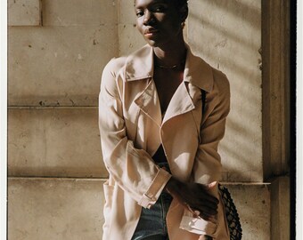 Silk Trench Coat / Beige Spring Coat / Summer Soft Overcoat