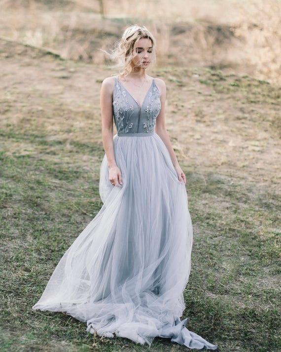 grey wedding dress