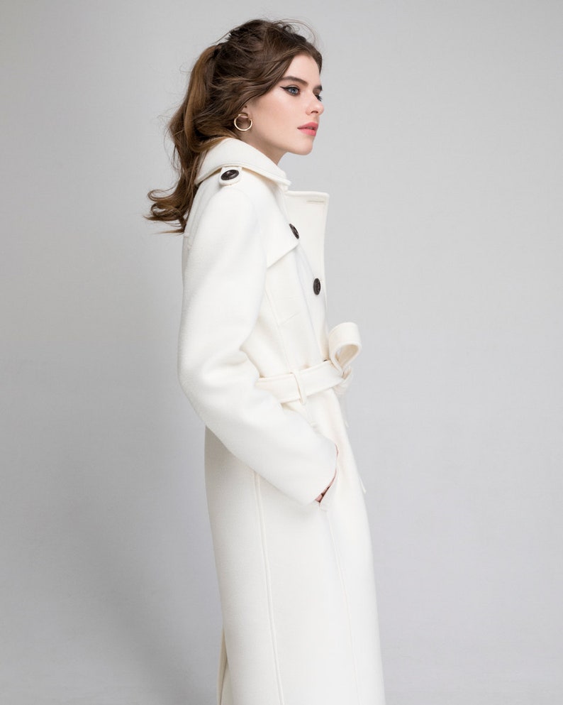 Ivory coat / Ivory cashmere trench coat/ Doublebreasted Etsy