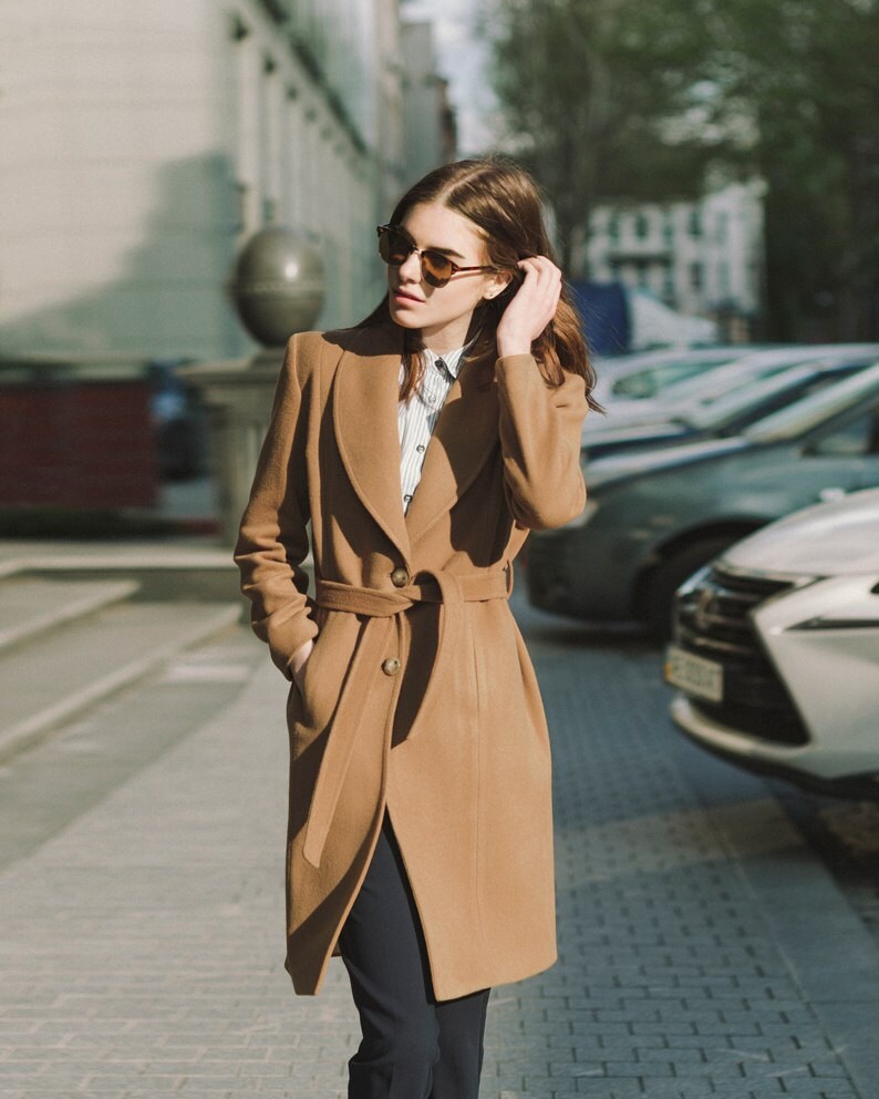 slim camel overcoat