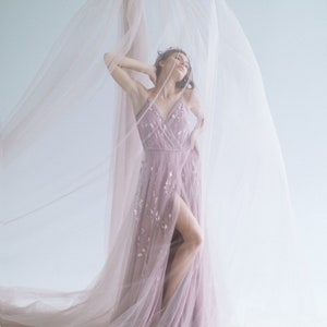 Boho wedding dress / Pale blush purple bridal gown / Front slit bridal dress / V-neck wedding gown / Fairy wedding dress // DIANE image 10