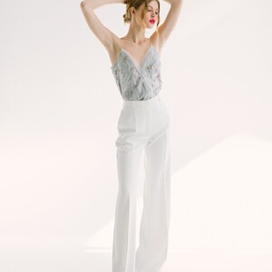 Silk bridal suit / Silk embroidered bridal suit/ Top and pants wedding suit / Simple bridal suit / Ivory wedding suit // LEEN image 4