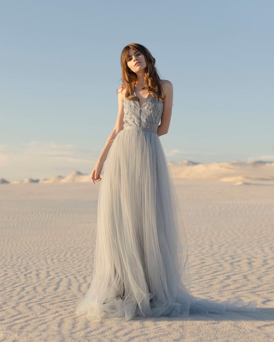 Gray Wedding Dress / Tulle Wedding Gown ...