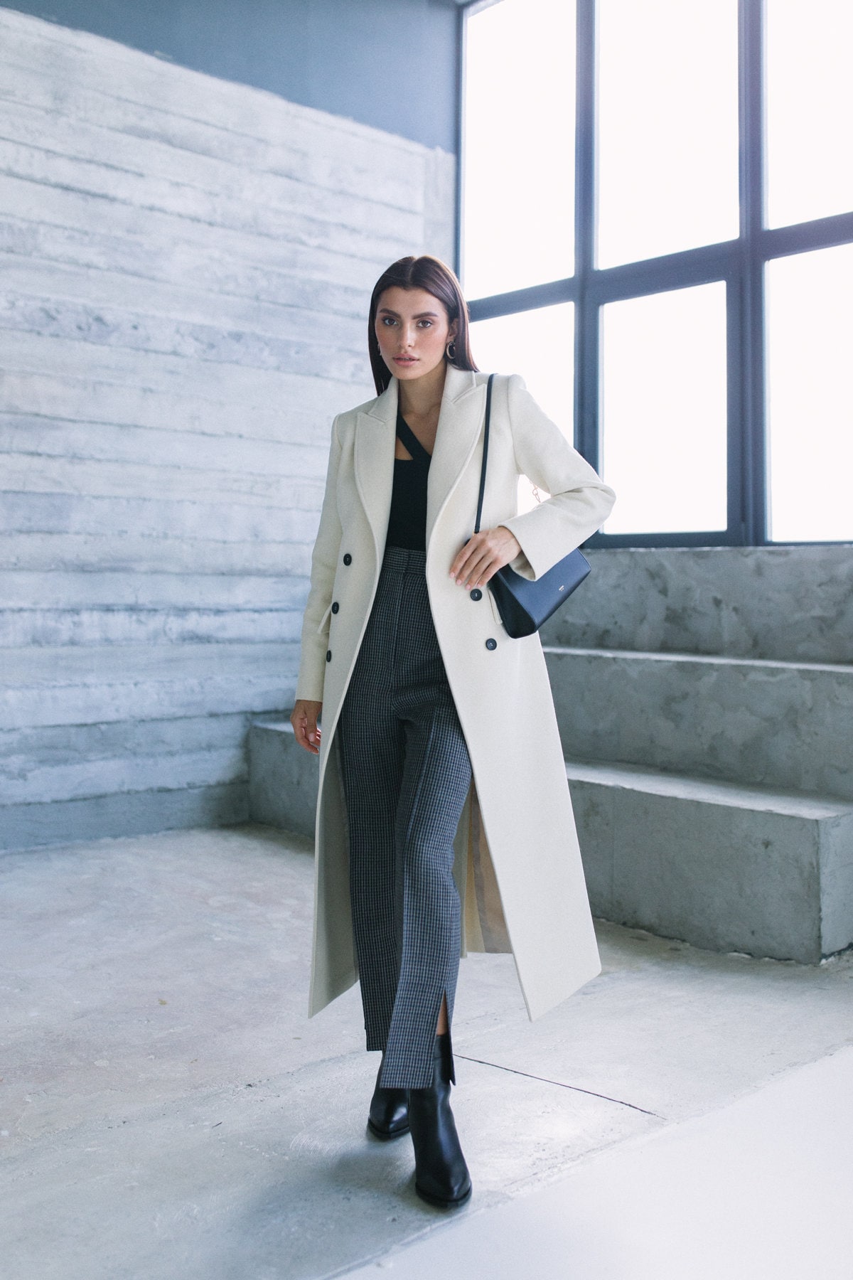 Wool Ivory Coat / Autumn Wool Tapered Coat / Ivory Wedding