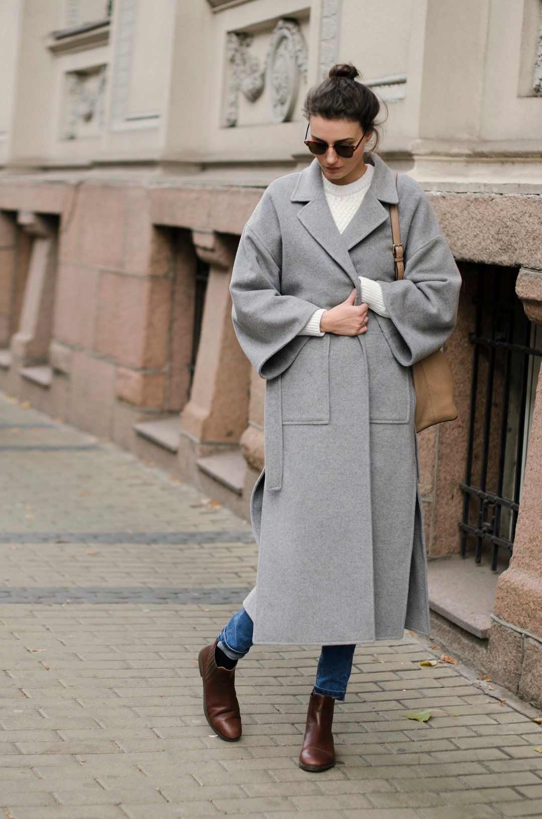 Wool Light Gray Coat Oversize Wool Overcoat Autumn Wool Coat Soft Wool Overcoat Etsy