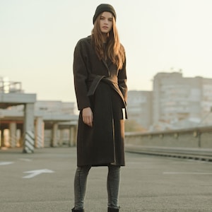 Gray wool coat / Winter and autumn overcoat / Relaxed fit coat Dark graphite