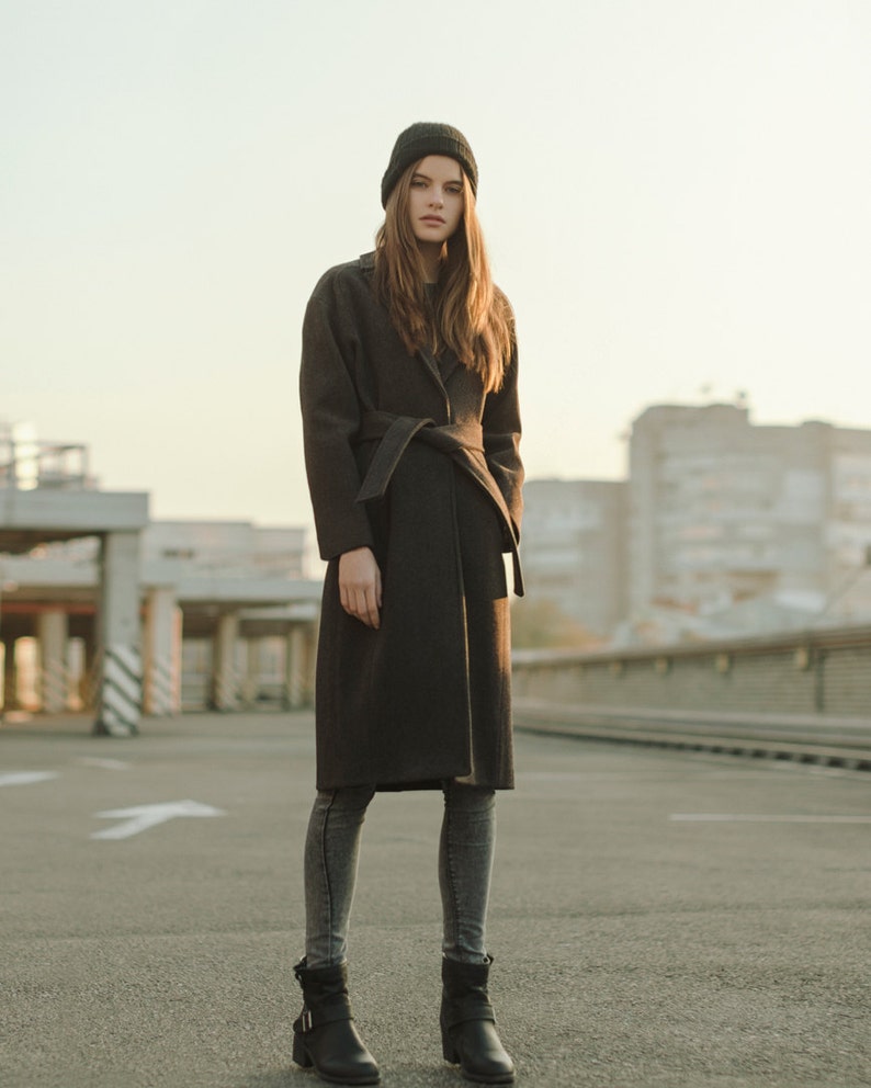 Gray wool coat / Winter and autumn overcoat / Relaxed fit coat Dark graphite