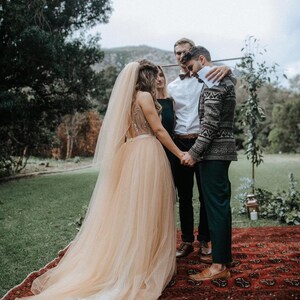 Tulle Wedding Dress, Nude Wedding Full Dress, Copper Bridal Gown, Tan