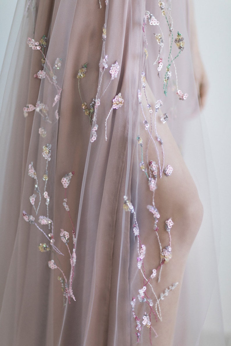 Boho wedding dress / Pale blush purple bridal gown / Front slit bridal dress / V-neck wedding gown / Fairy wedding dress // DIANE image 3