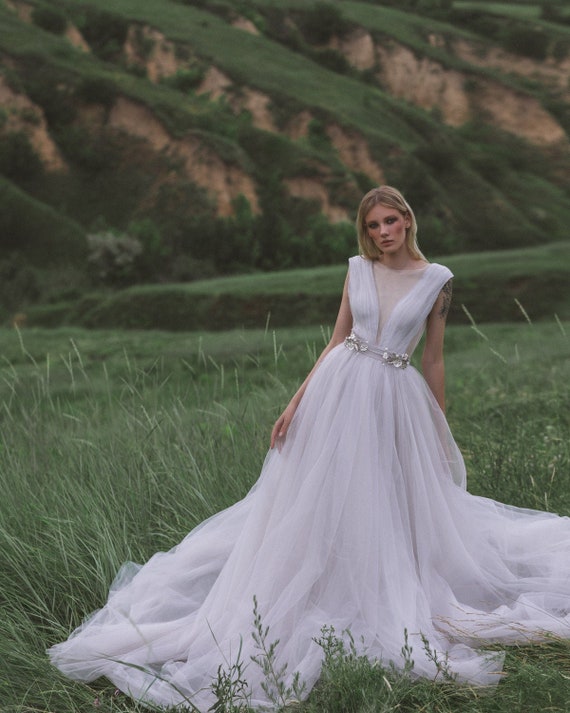 Vestido de novia de tul con plateado / - Etsy México