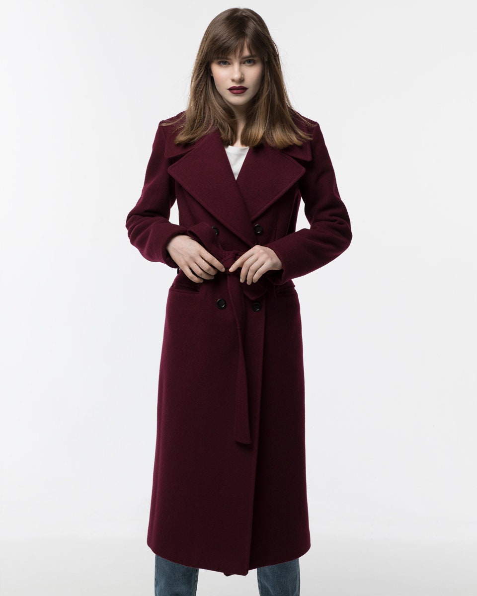 Burgundy Coat / Autumn Coat With Notch Collar - Etsy