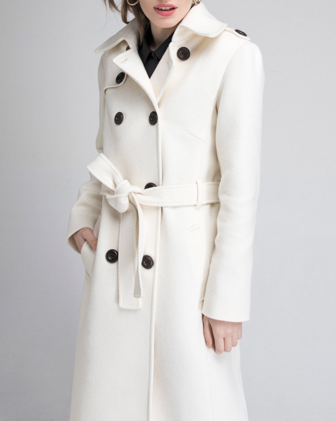 Ivory coat / Ivory cashmere trench coat/ Doublebreasted Etsy
