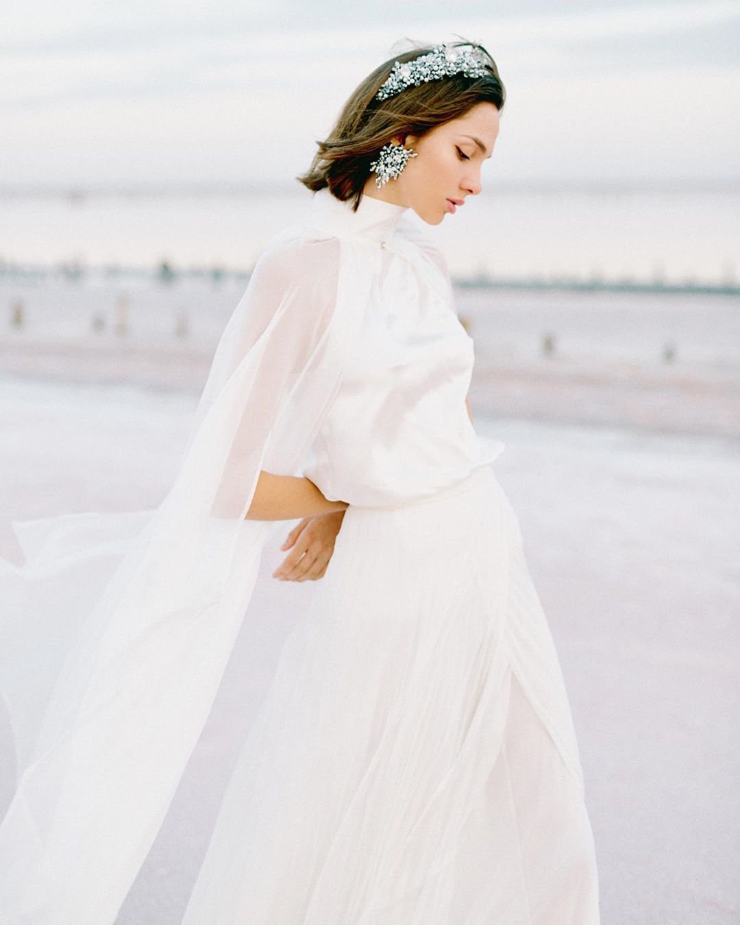 Halterneck Silk Chiffon Wedding Gown with Cape Train Halterneck Silk Chiffon Wedding Gown with Cape Train