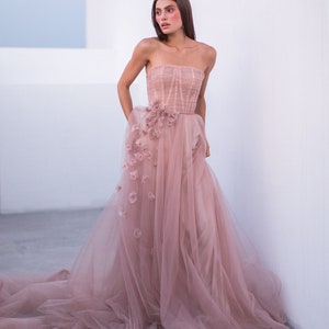 Blush Tulle Corset Wedding Gown: Two Piece Bridal Dress