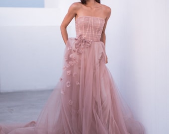 Blush Tulle Corset Wedding Gown: Two Piece Bridal Dress