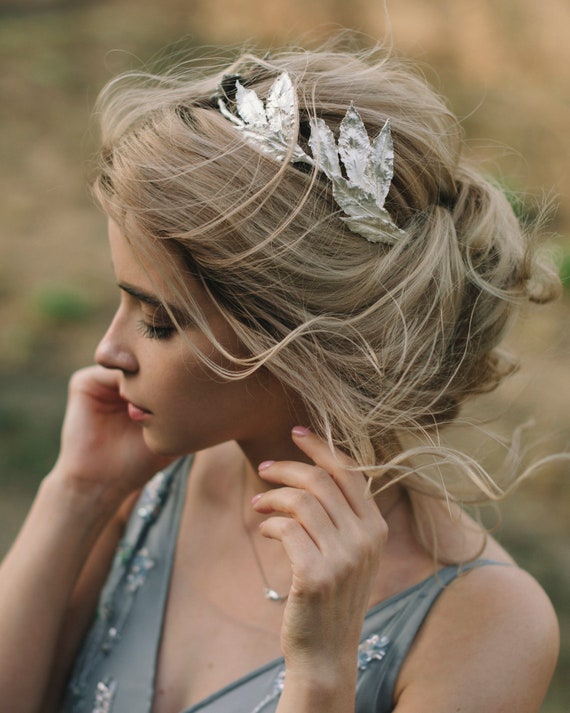 Bridal Silver Leaf Tiara: Handcrafted Wedding Hair Wreath - Etsy display picture 3