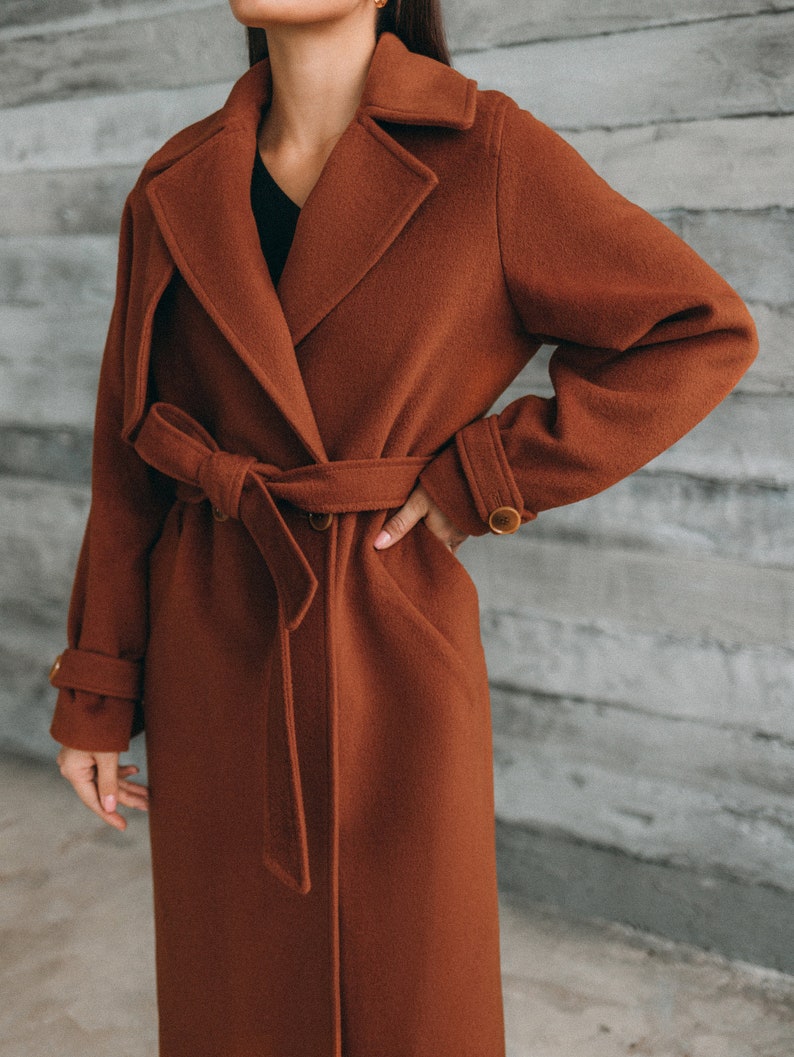 Brown Terracotta Coat / Cashmere Trench Coat/ Warm Etsy