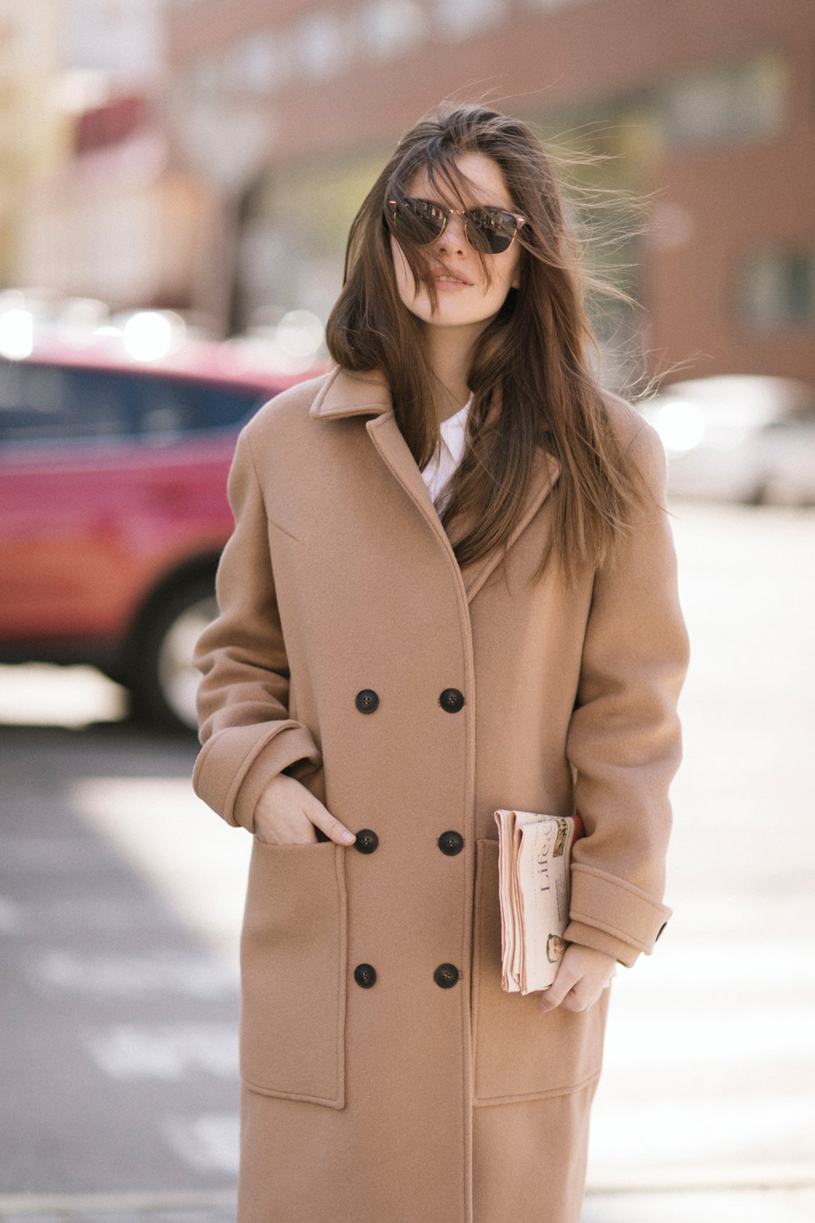 Warm camel cashmere coat / Woman wool overcoat Etsy