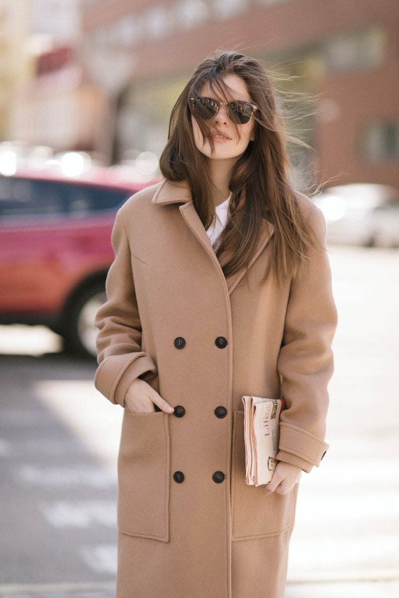 Warm Camel Cashmere Coat / Woman Wool Overcoat / Autumn Wool Etsy