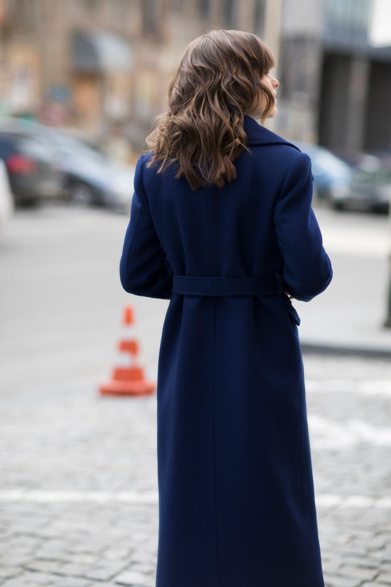 Navy Blue Coat / Autumn Wool Coat With Notch Collar // ROSARIA | Etsy
