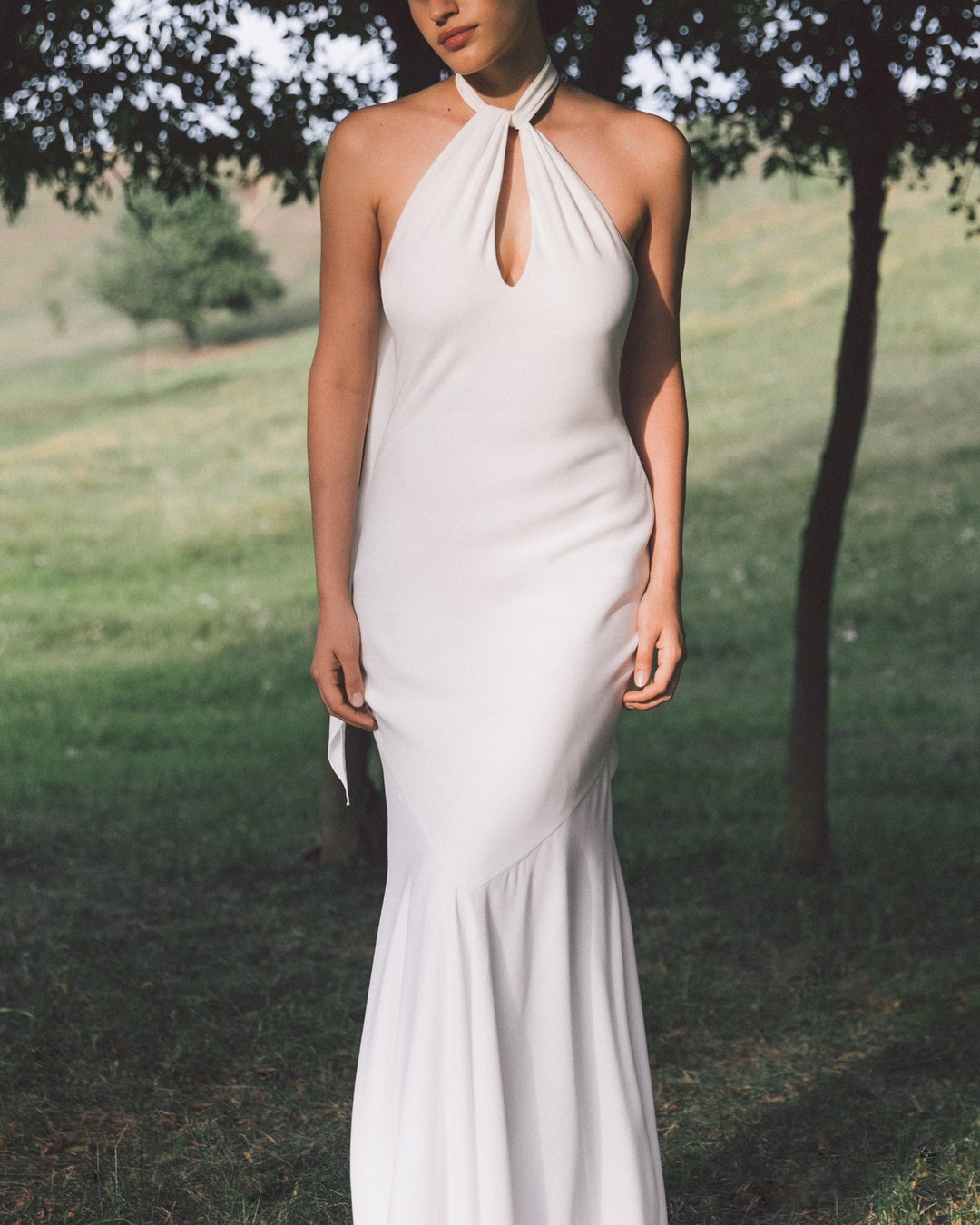 Crepe Ivory Bridal Gown, Bridal Silk Simple Dress Emma