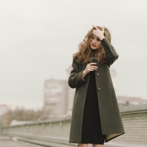 Woman green coat / Green autumn coat / Warm wool coat // Alana image 2