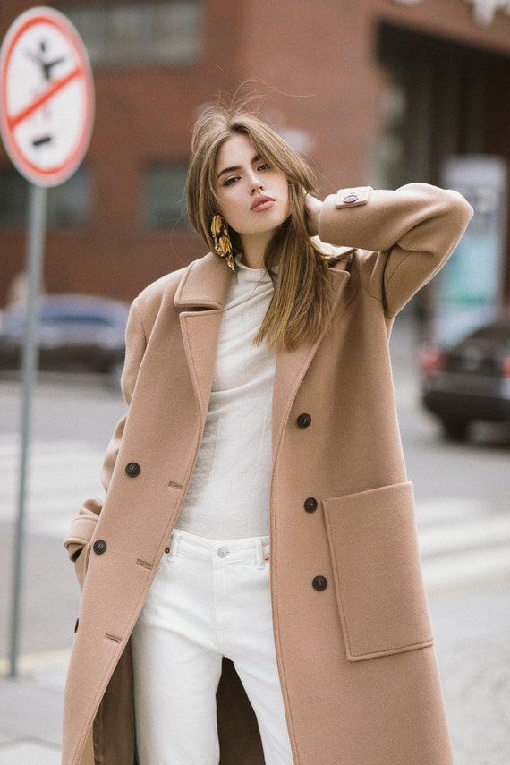 manteau femme laine et cachemire camel