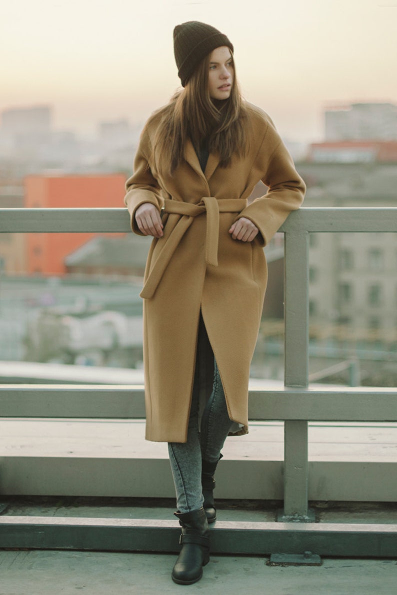 Fall camel coat / Woman wool coat / Loose fit camel coat / Warm wool overcoat / Oversized wool coat / Winter camel coat image 2