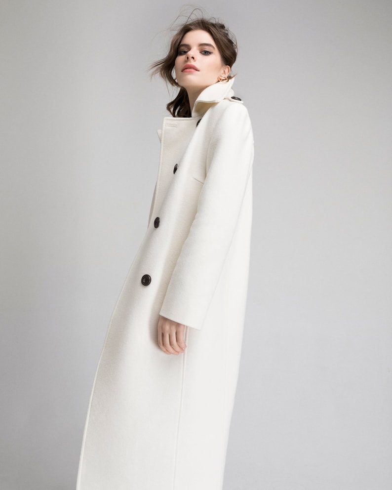 Ivory coat / Ivory cashmere trench coat/ Doublebreasted Etsy