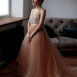 Tulle Wedding Dress, Nude Wedding Full Dress, Copper Bridal Gown, Tan