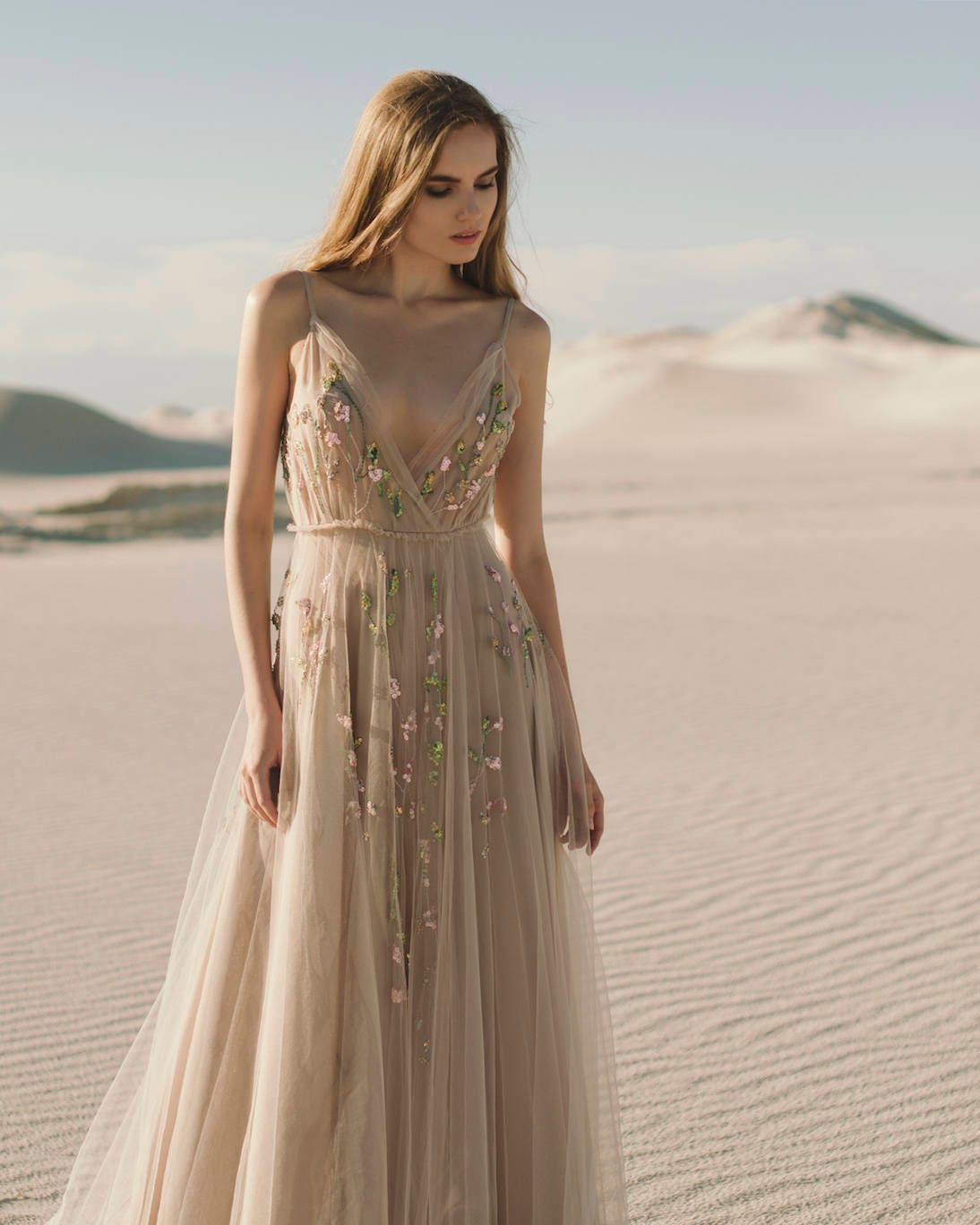 beige wedding dress