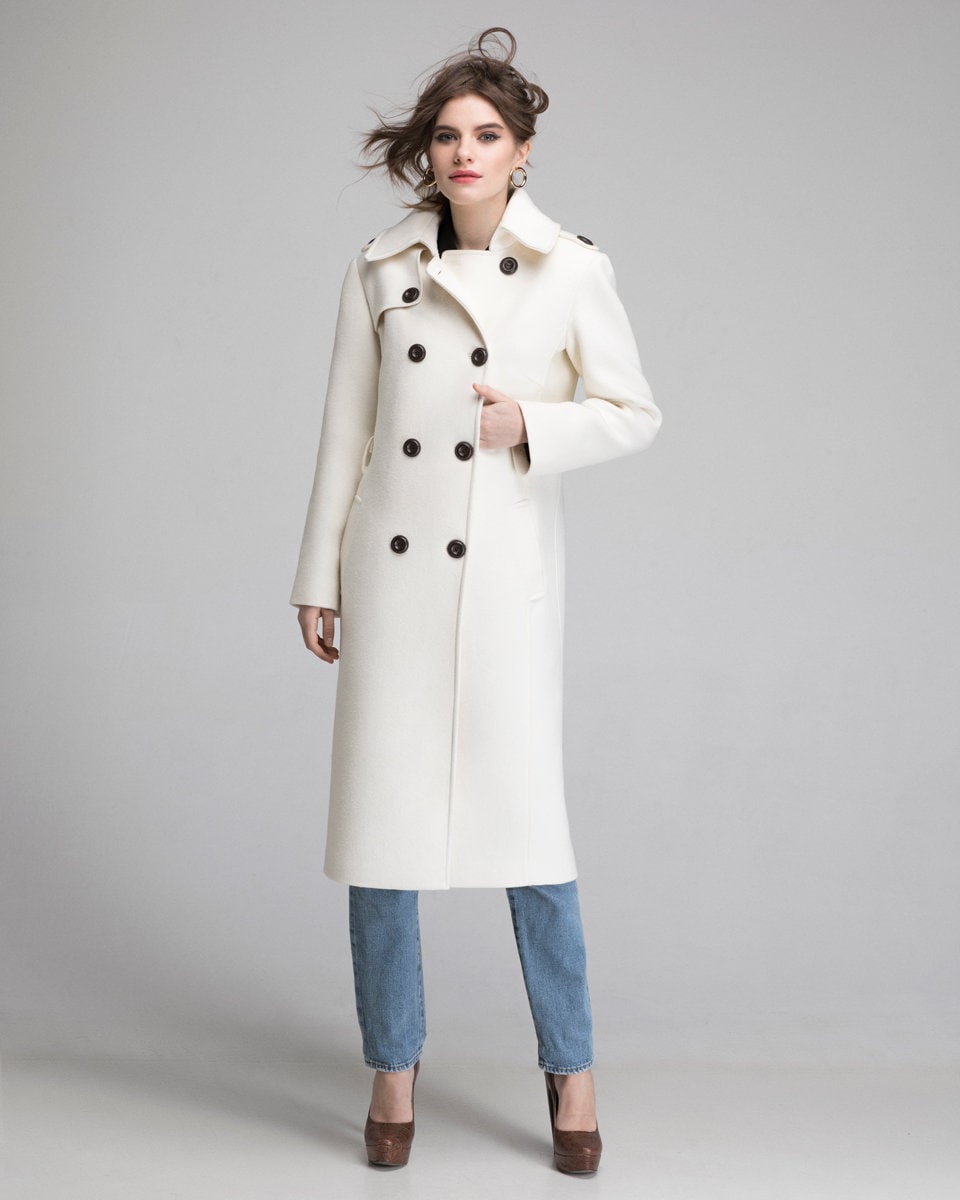 Cream wool trench coat top