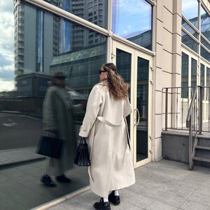 Oversize soft wool overcoat / Oatmeal wool coat / Warm raglan coat / Autumn lined coat / Maxi length wool coat / Long woolen coat image 7