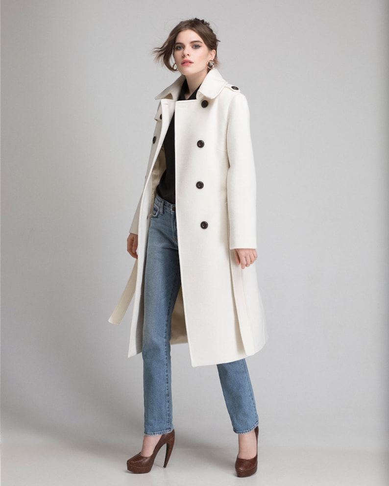 Ivory coat / Ivory cashmere trench coat/ Doublebreasted Etsy
