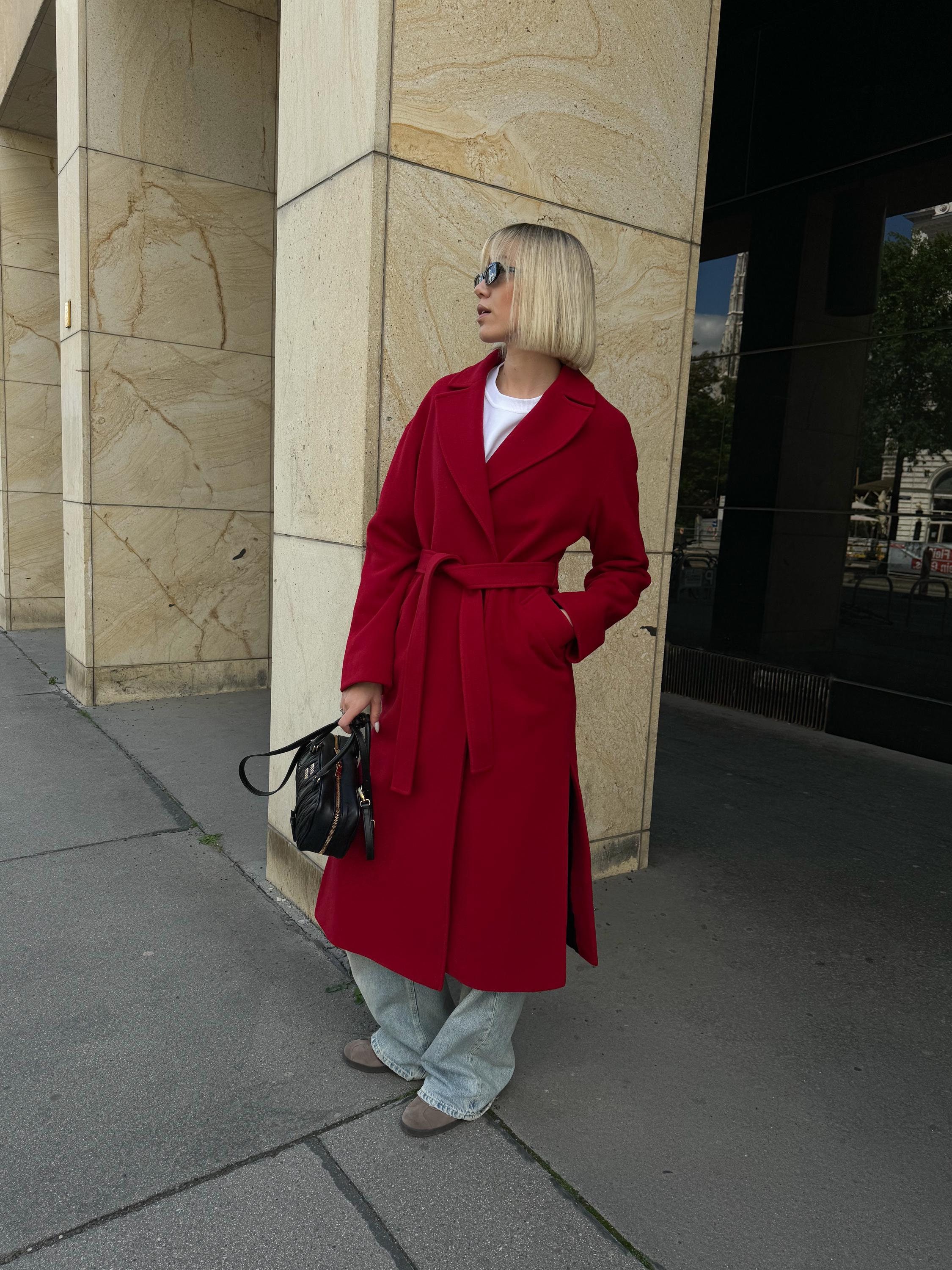 Gabella wide collar long wool wrap coat hotsell