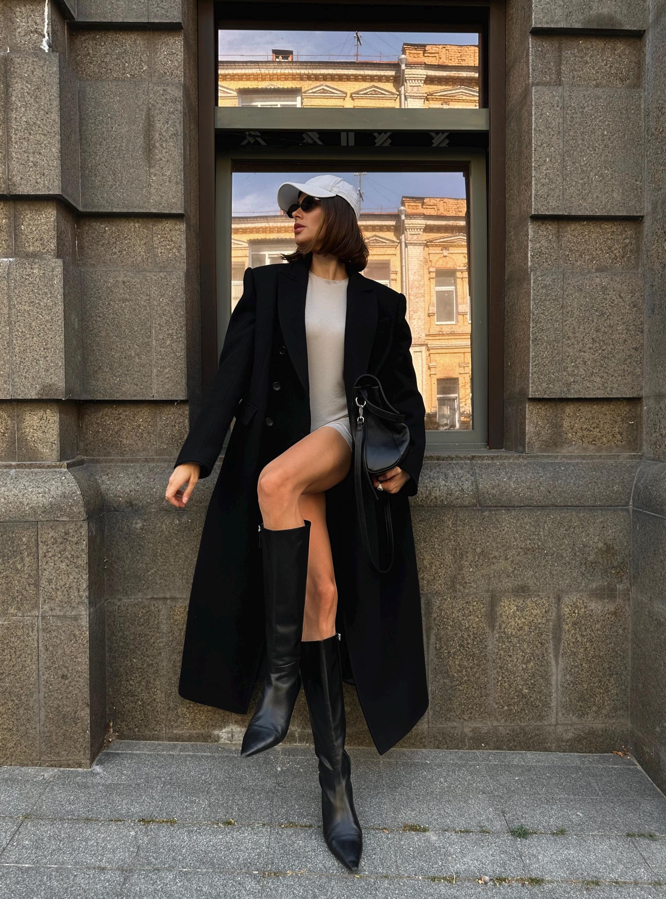 Oversized Black Wool Coat: Power Shoulder Maxi Overcoat - Etsy UK