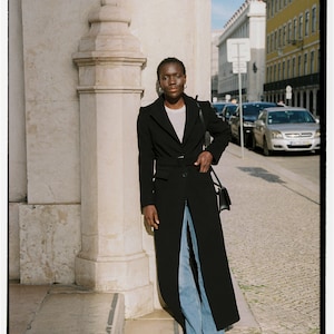 Maxi Wool Black Coat: Fitted Single Breasted winter Coat