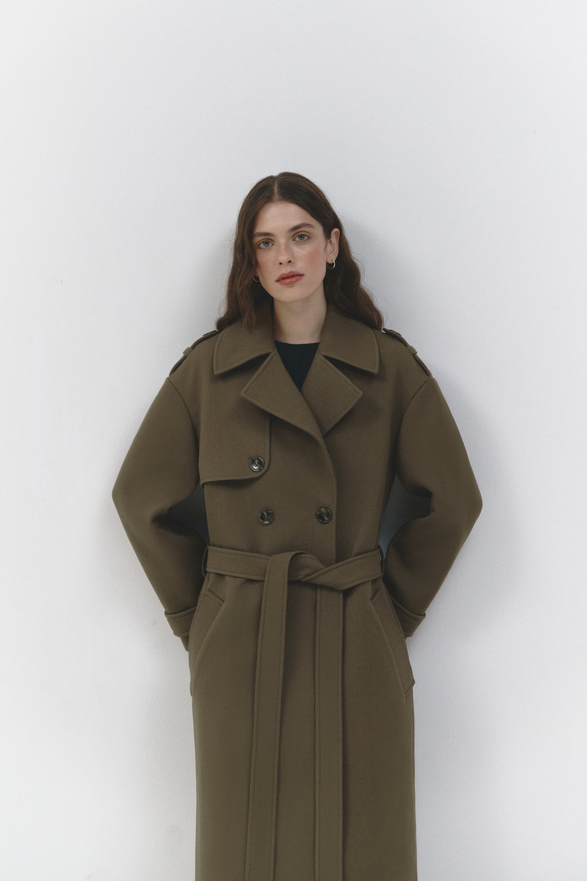 Khaki Wool Trench Coat / Fall Windproof Overcoat / Long Warm Khaki Wool Trench Coat / Fall Windproof Overcoat / Long Warm
