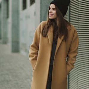 Fall camel coat / Woman wool coat / Loose fit camel coat / Warm wool overcoat / Oversized wool coat / Winter camel coat Camel