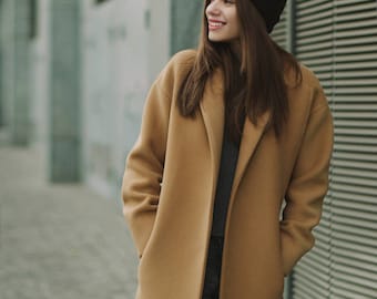 Fall camel coat / Woman wool coat / Loose fit camel coat / Warm wool overcoat / Oversized wool coat / Winter camel coat