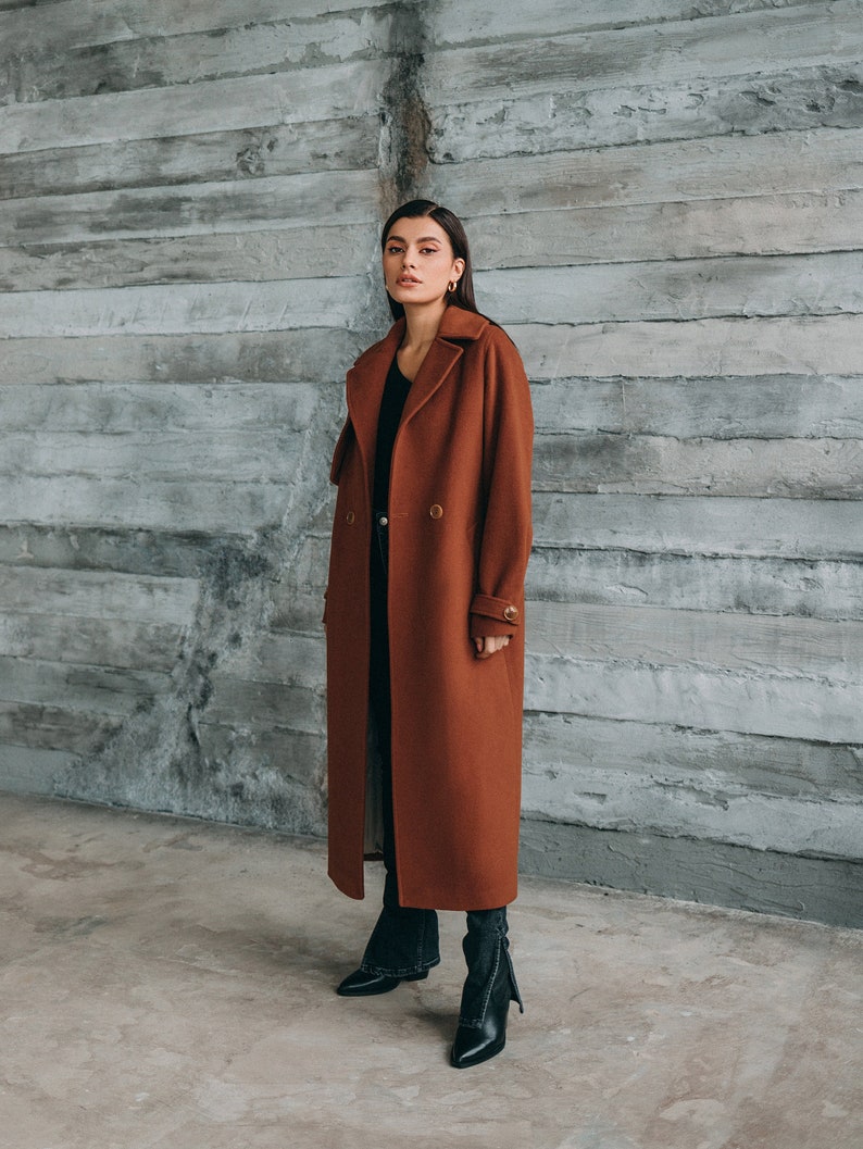 Brown Terracotta Coat / Cashmere Trench Coat/ Warm Etsy