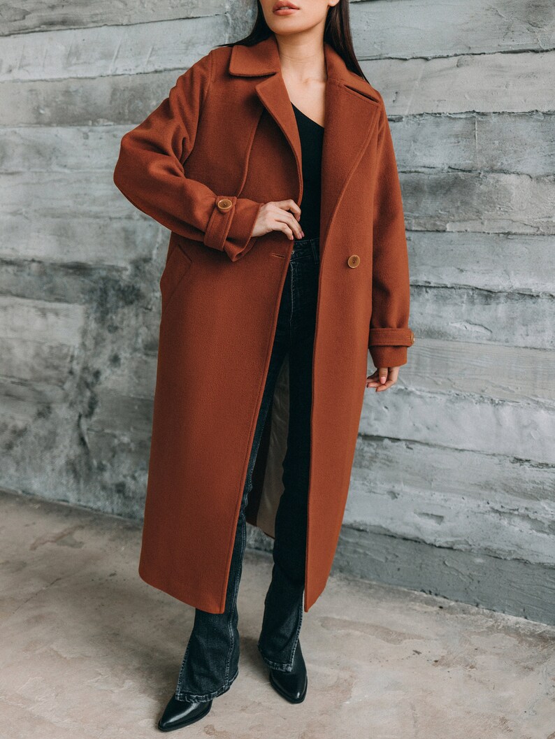 Brown Terracotta Coat / Cashmere Trench Coat/ Warm Etsy