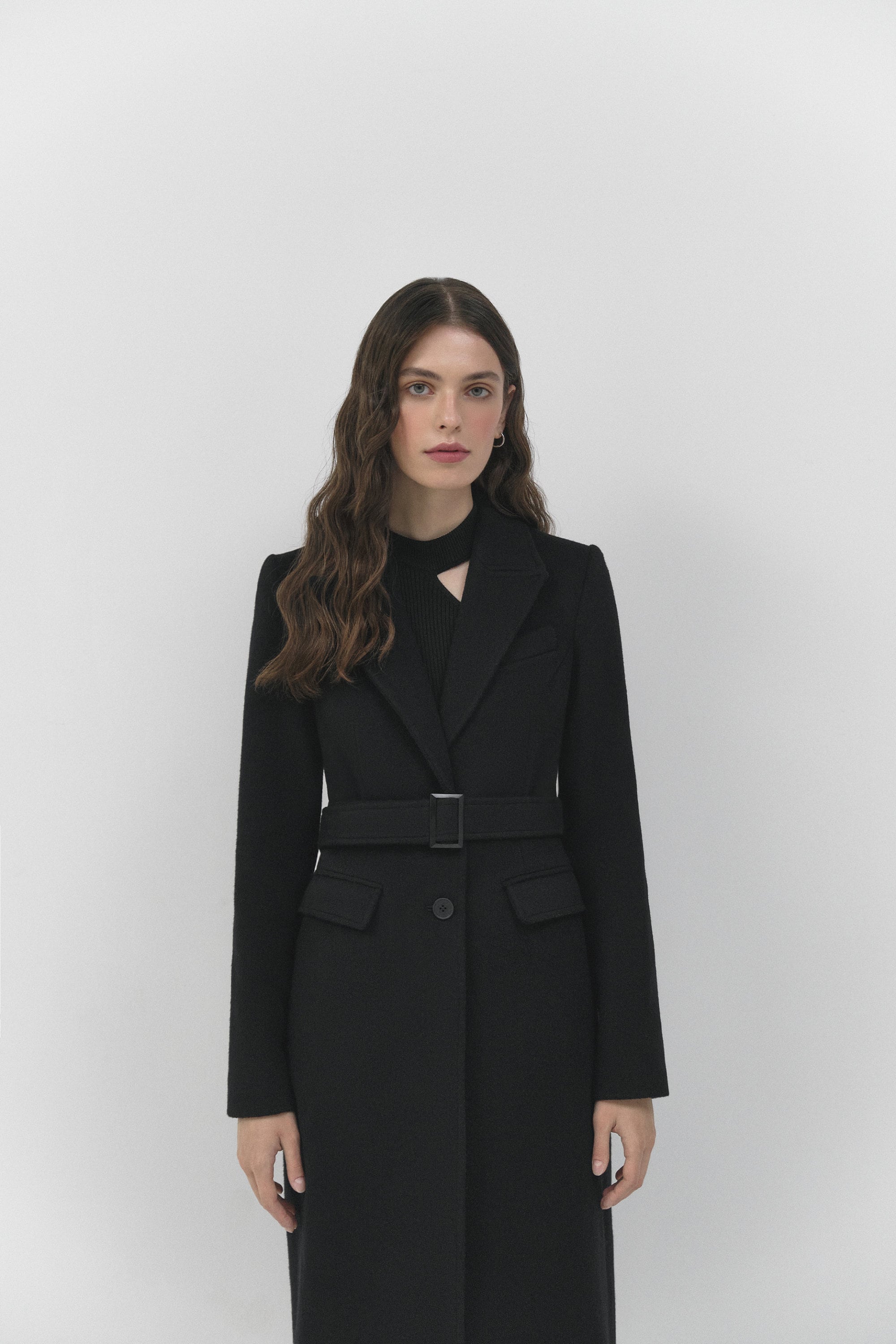 Black Maxi Wool Coat / Autumn Tapered Coat / Warm Lined Coat