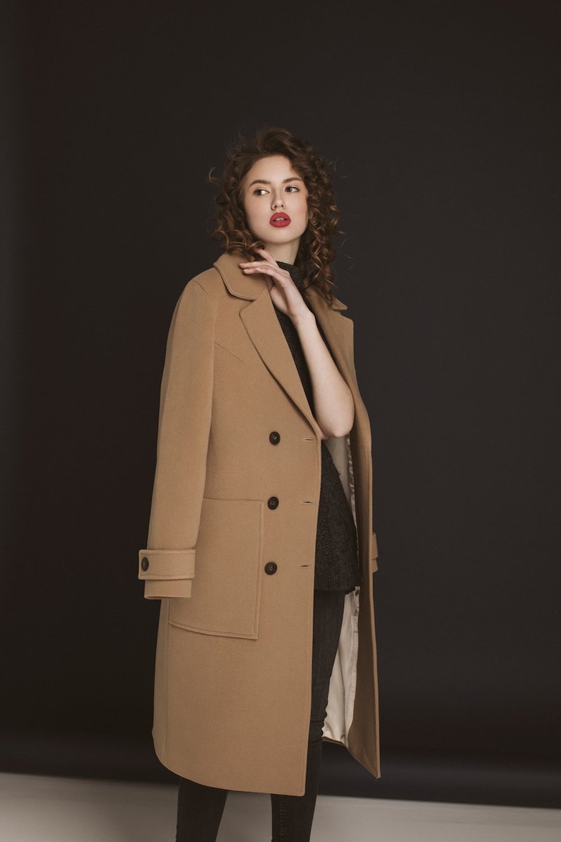 Autumn camel wool coat / Woman wool coat / Winter wool overcoat / Fall warm coat image 4